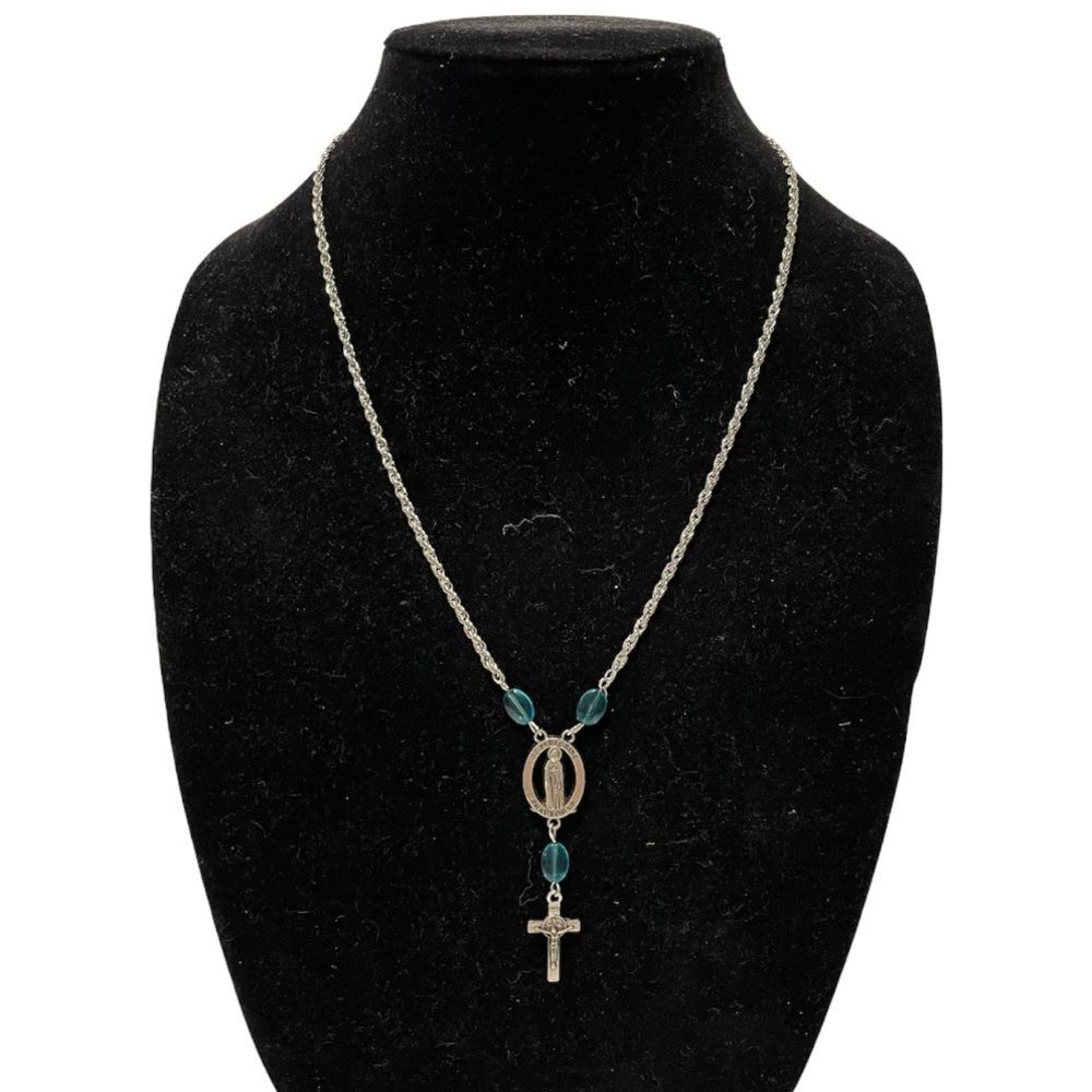 St. Peregrine silver tone rope necklace Patron